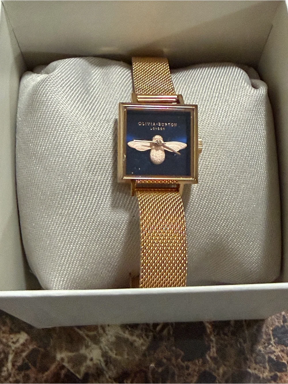 OLIVIA BURTON Rose Gold Mesh Watch with Pink Dial and Bee Motif